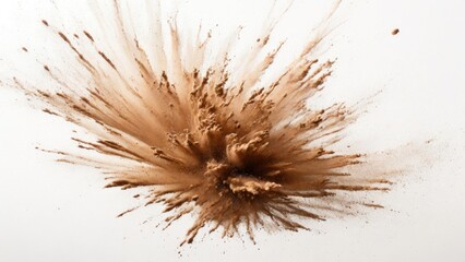 Brown powder exploding, Abstract dust explosion on a white background