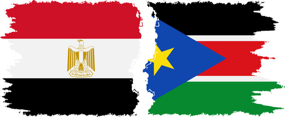 South Sudan and Egypt grunge flags connection vector