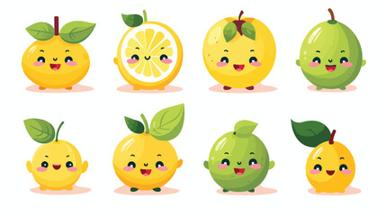 Cartoon lemon vegetables fruits cute characters
