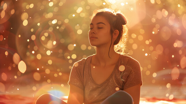 A young woman sits in meditation. Self-nurturing to support body, mind, and spirit is an integral element of narratives about wellness and wellbeing.