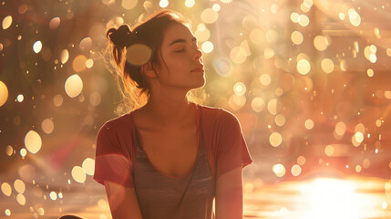 A young woman sits in meditation. Self-nurturing to support body, mind, and spirit is an integral element of narratives about wellness and wellbeing.