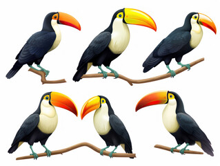 Toucan collection set isolated on transparent background, transparency image, removed background