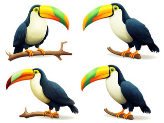 Toucan collection set isolated on transparent background, transparency image, removed background