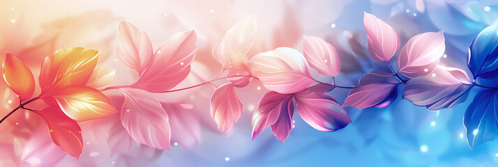 Obraz premium Spring leaves abstract background, gentle gradient in pastel colors. Design for wallpaper, banner, poster, greeting card or invitation. Web banner.