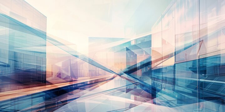 Multiple exposure of modern abstract glass architectural forms