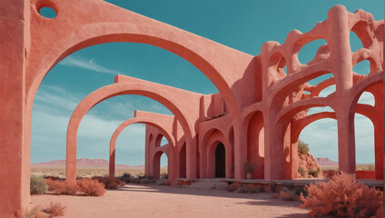 Vivid Pastel Landscape with Curving Arches, Spacious Product Showcase, Dreamy Sky.