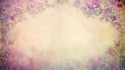 Ornate vintage background with floral corners in a delicate faded design