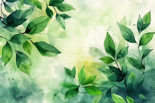 Abstract watercolor green and yellow gradient background for your design with copy space. Fresh, cheerful and relaxing spring or summer concept.
