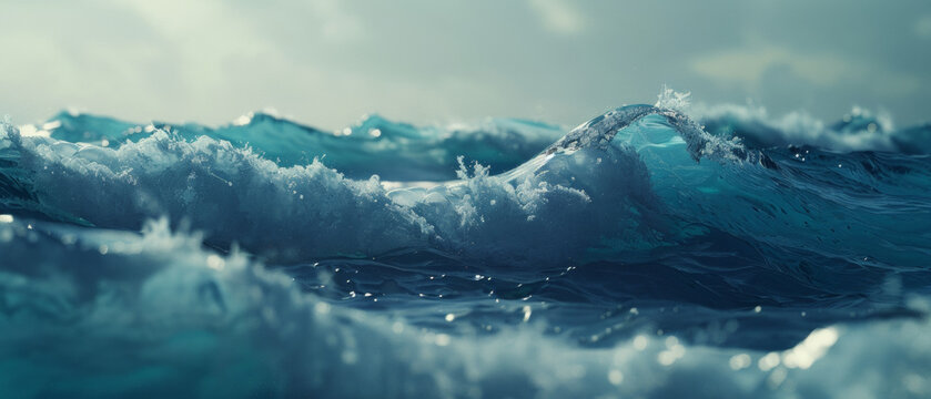 Crystalline wave crests gracefully in a tranquil blue sea.