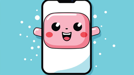 color kawaii smartphone cute surprised face flat vector 