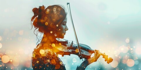 A woman is playing a violin in a blurry image