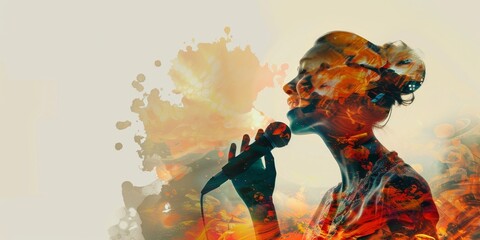 A woman is singing into a microphone