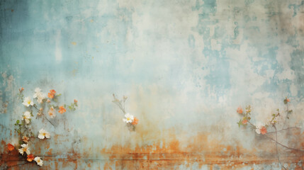 Grunge vintage background with blue and rust textures on old wall surface