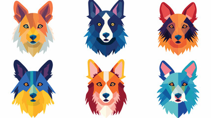 Colorful Canine Portraits Minimalistic Flat Vector