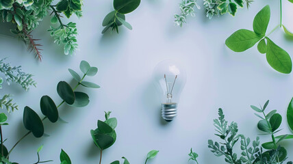 Green Energy Illumination: Light Bulb with Vibrant Foliage