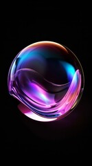 Bold holographic blob liquid 3d render glossy iridescent shape isolated on black background. Blue and purple pink gradient color floating liquid blob.wallpaper with glass balls. Generative ai