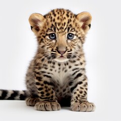 cute charming leopard cub on a white background. kitten, feline.