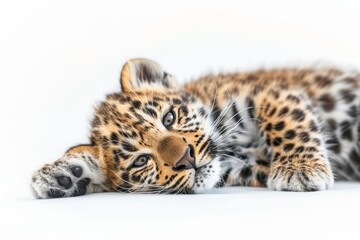 cute charming leopard cub on a white background. kitten, feline.