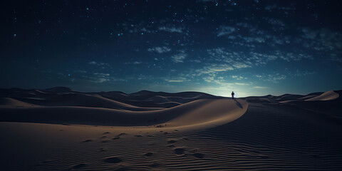 Starry Solitude: A Majestic Night Landscape of the Sahara Desert - obrazy, fototapety, plakaty