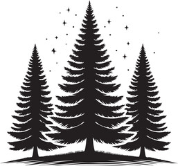 Pine Tree Silhouette vector Illustration Set