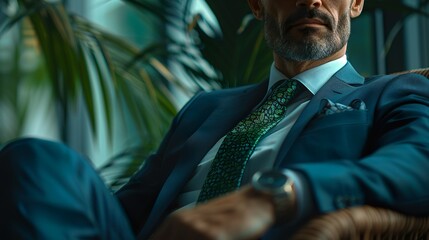 Concepto de hombre de negocios con corbata representando la sostenibilidad y el medio ambiente. Concepto de negocio sostenible ambiental, social y de gobierno