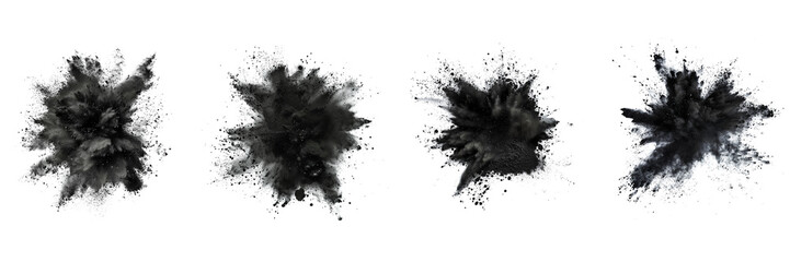 Set of black color explosion of holi powder isolated on a transparent background - obrazy, fototapety, plakaty