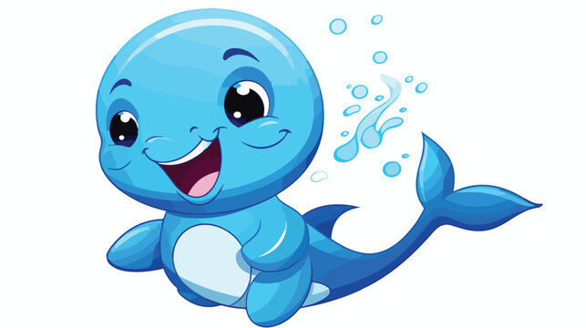 Cute happy blue baby dolphin playing ball cartoon vector