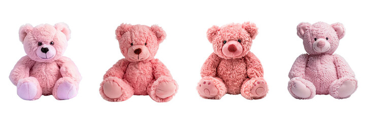 Set of cute pink color teddy bear front view isolated on a transparent background