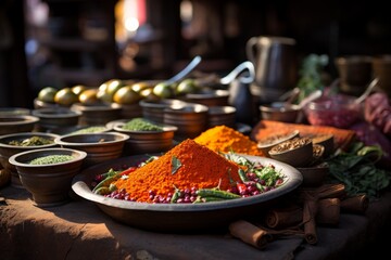 Various spices on table for cooking gourmet dishes