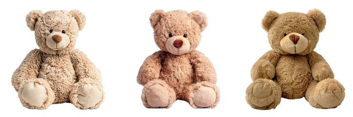 Obraz premium Set of cute teddy bear front view isolated on a transparent background