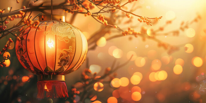 Traditional Chinese New Year Lantern with Chinese blessing words 