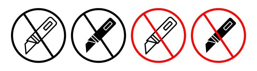 Do Not Cut Line Icon Set. Utility Cutter Prohibition icon in outline and solid flat style.