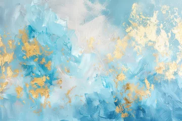 Foto op Plexiglas Abstract Blue and Gold Acrylic Style Painting. An abstract textured painting with streaks of gold over a blue background, reflecting an artistic blend of luxury and creativity. © julijadmi
