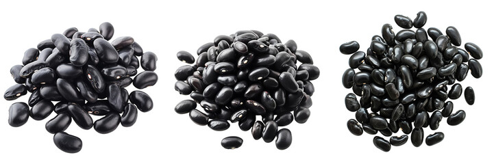Collection of black beans isolated on white or transparent background