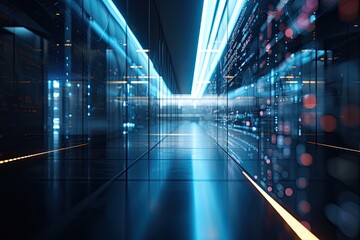 A large, empty room with blue walls and a yellow line