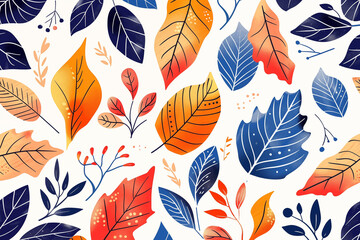 Fototapeta na wymiar Pattern of colorful autumn leaves and branches on white background