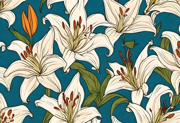 Abstract hand drawn floral pattern with lily flowers. Vector illustration. Element for design. 