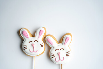 Smiling rabbit -shaped cookie with pink ears