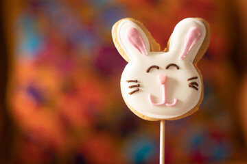 Smiling rabbit -shaped cookie with pink ears