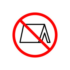 No Camping Sign Icon Designed in a Line Style on White background.
