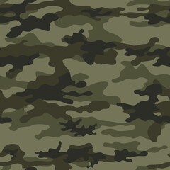 Fototapeta premium Forest camouflage repeat background, khaki texture, hunting background