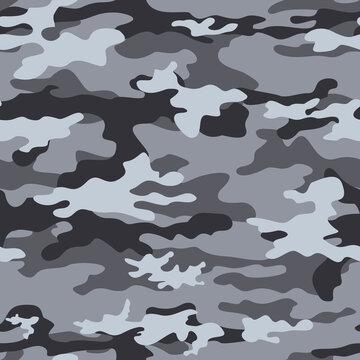 
Gray camouflage pattern, classic texture, military background, white gray background