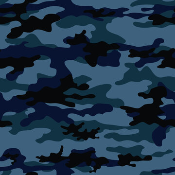 
Camouflage dark blue pattern army texture, repeat background, fashionable print