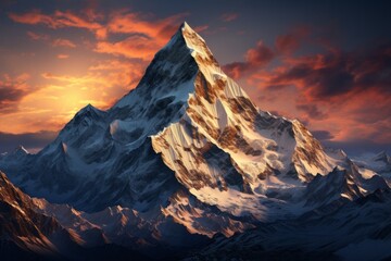 Snowy mountain with sunset stunning natural landscape