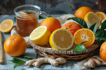 Obraz na płótnie Canvas orange, lemon, ginger, tea (2)