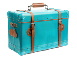 Blue travel suitcase isolated white or transparent background