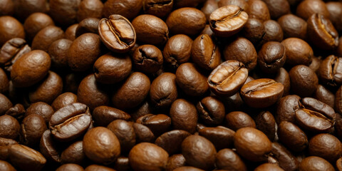 Fototapeta premium Various roasted coffee beans. Close up. Background. Wallpaper. Advertising.