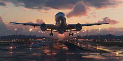 passenger plane takes off from the airfield Generative AI - obrazy, fototapety, plakaty