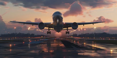 Fotobehang passenger plane takes off from the airfield Generative AI © València