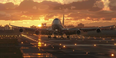 passenger plane takes off from the airfield Generative AI